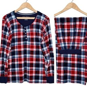 Nautica Silky Fleece 2-Piece Pajama PJ Set XL Red Blue Plaid Cabin Cozy Lounge